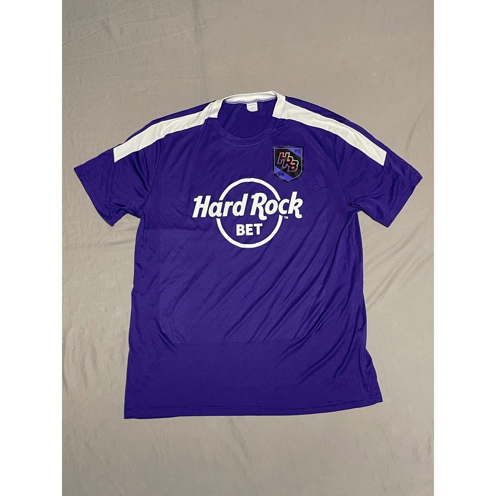Sport-Tek Hard Rock Bet FC 26 Purple Soccer Jersey Mens Large Short Sleeve Shirt
